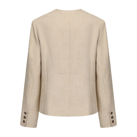 CZ25008 Beige Textured Classic Box Jacket