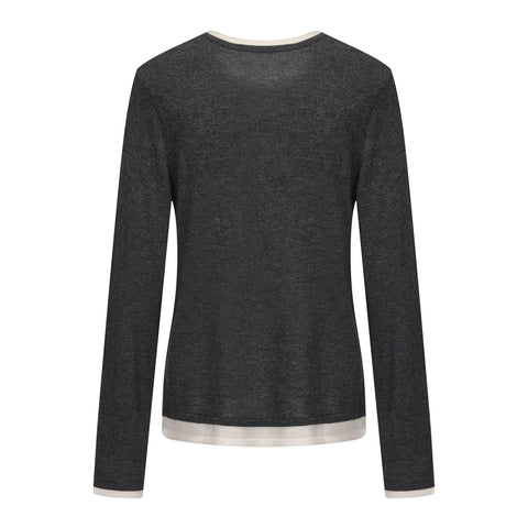 Sora Two tone Wool Blend Knit Top Gray