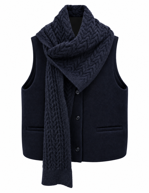 Mora Alpaca Wool Coat and Vest Set Navy