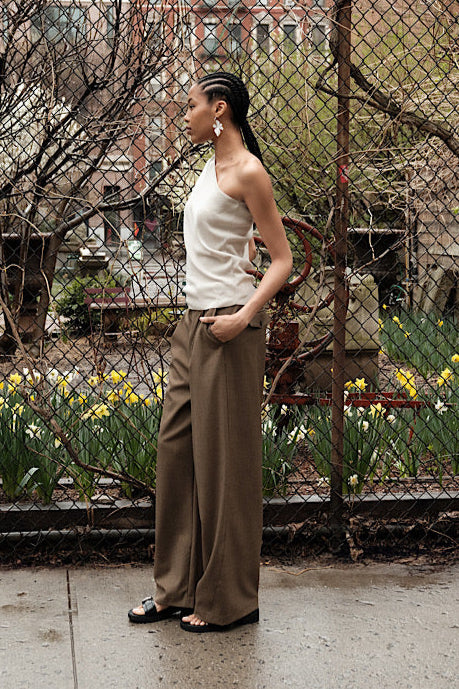 CZ25041 Olive-Brown Wide-Leg Tailored Pants – Mute by JL