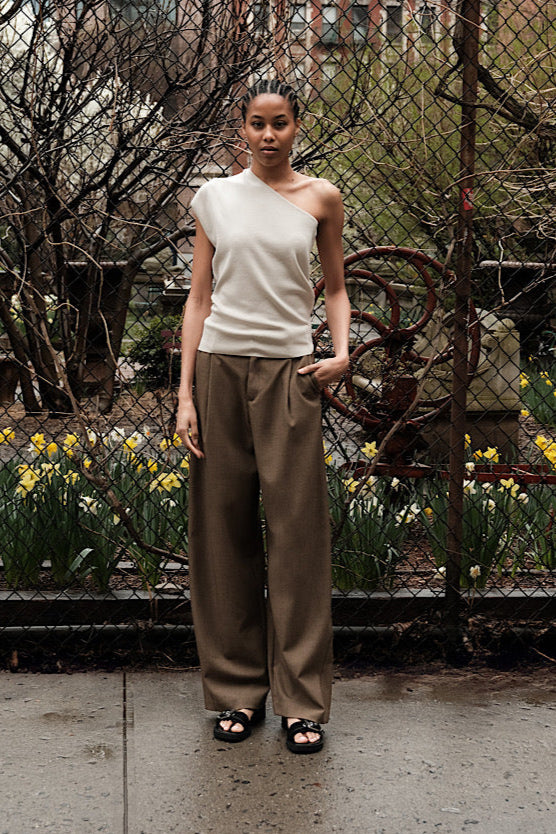 CZ25041 Olive-Brown Wide-Leg Tailored Pants – Mute by JL