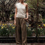 CZ25041 Olive-Brown Wide-Leg Tailored Pants