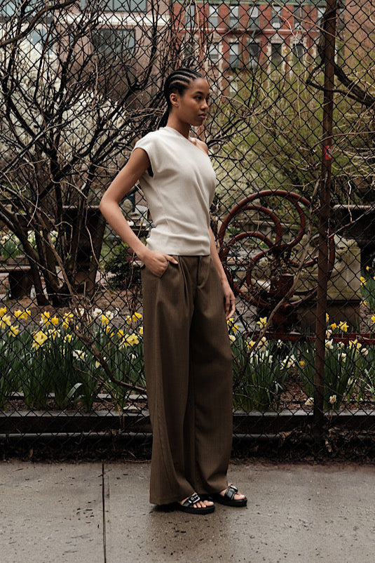 CZ25041 Olive-Brown Wide-Leg Tailored Pants – Mute by JL