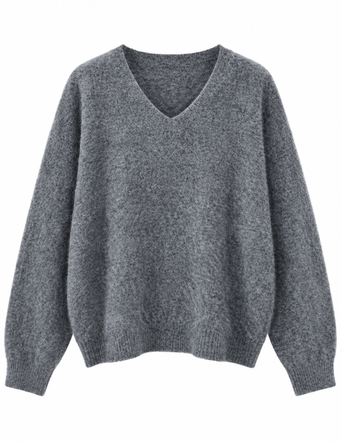 Sam Brushed Cashmere-Wool V-Neck Sweater Gray