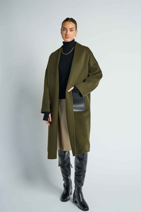 JL065D Hourglass Cashmere Belted Coat - Olive