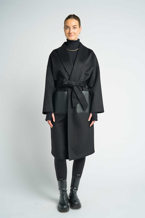 JL065E Hourglass Cashmere Belted Coat - Black