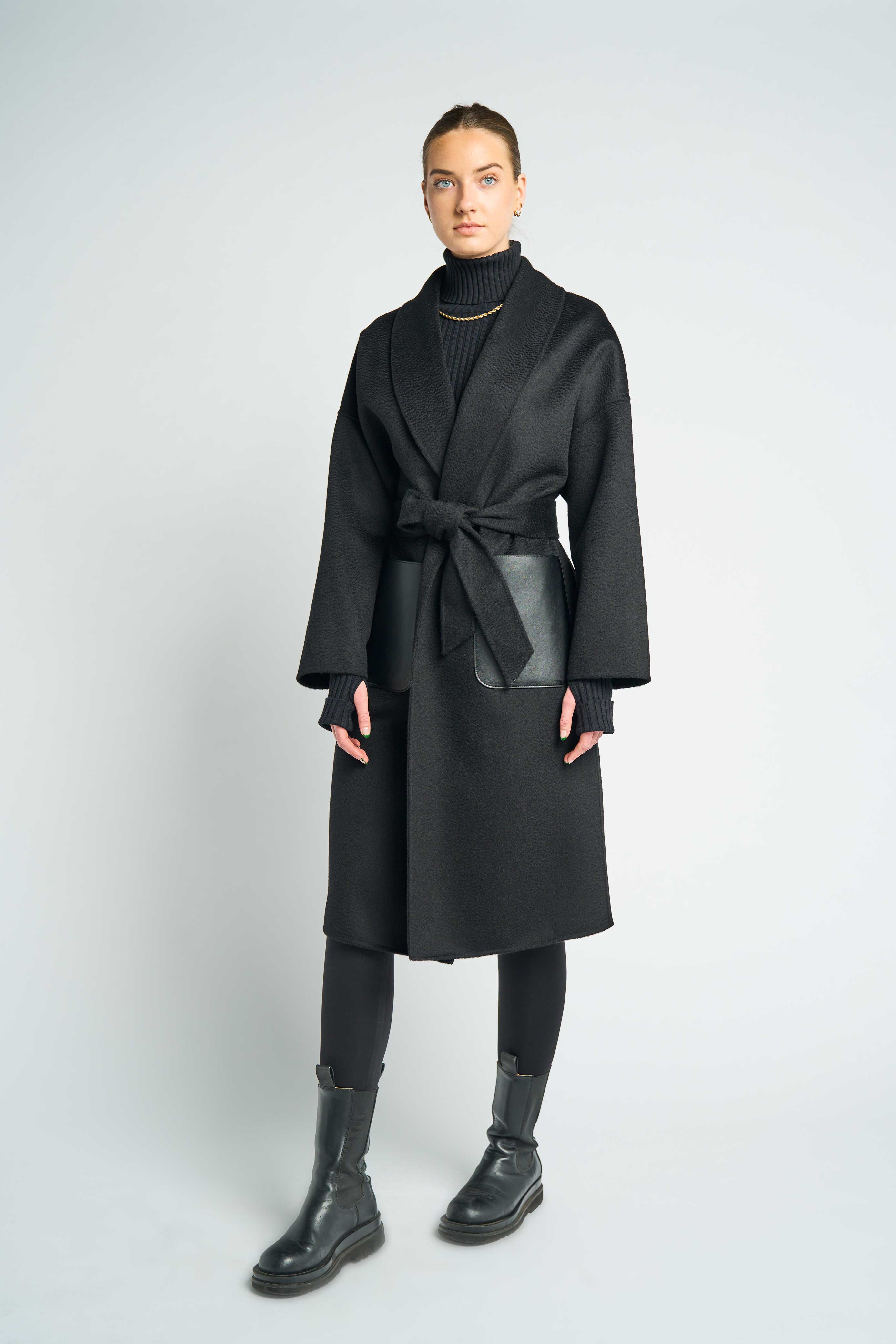 JL065E Hourglass Cashmere Belted Coat - Black – Mute by JL