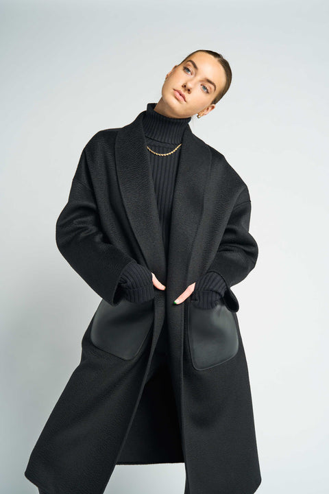 JL065E Hourglass Cashmere Belted Coat - Black