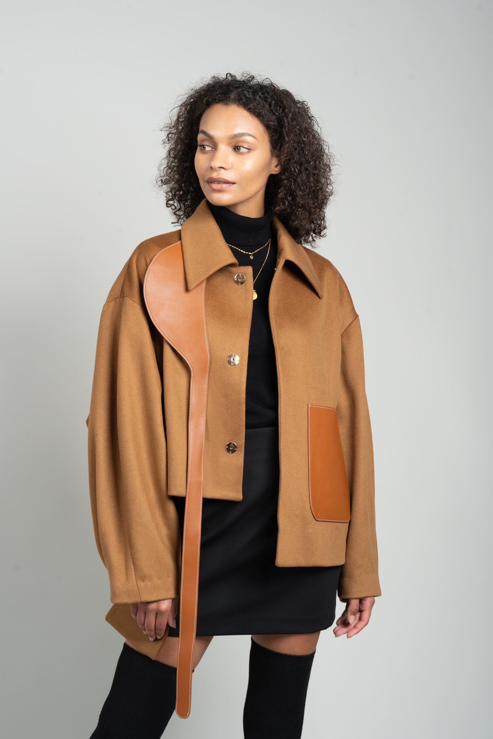 GV-cut Vegan Leather Detailed Jacket Tan – Mute by JL